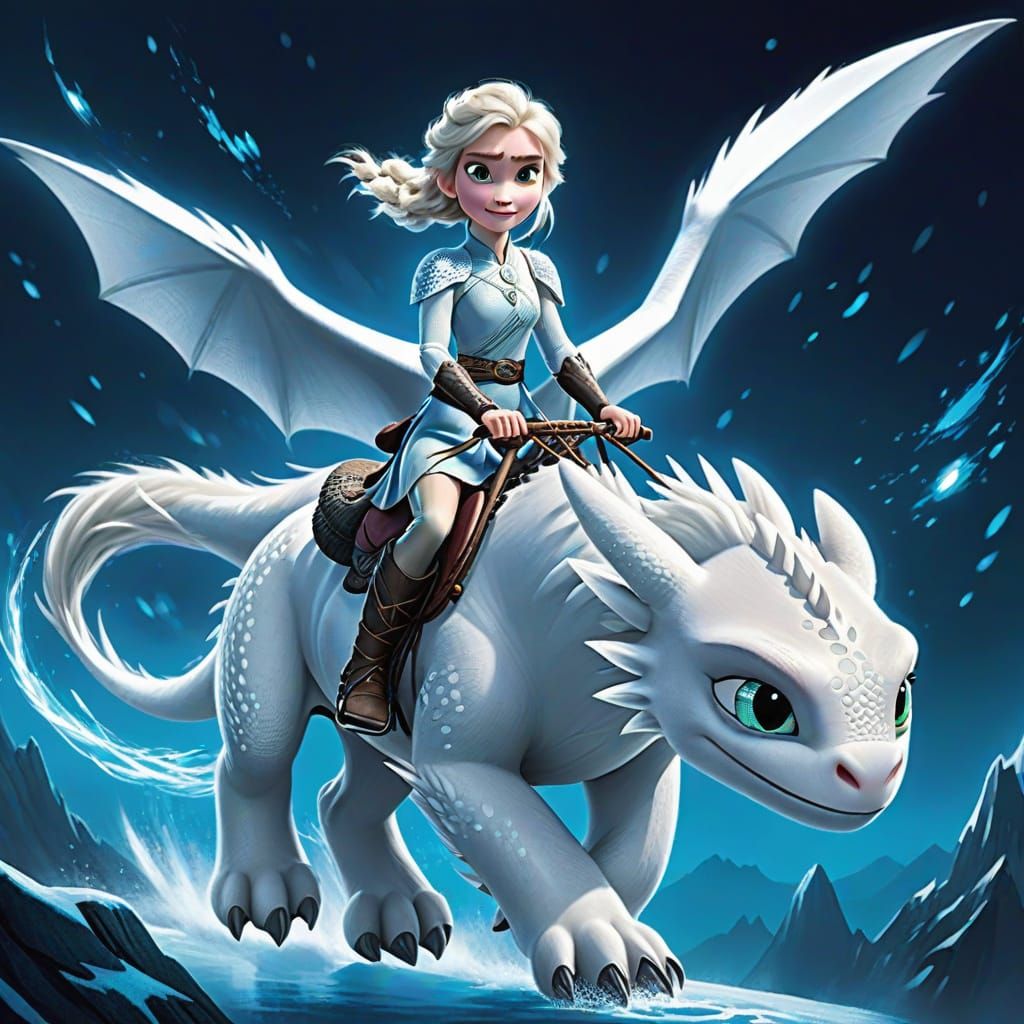 Elsa Rides Light Fury: Crossover Fan Art