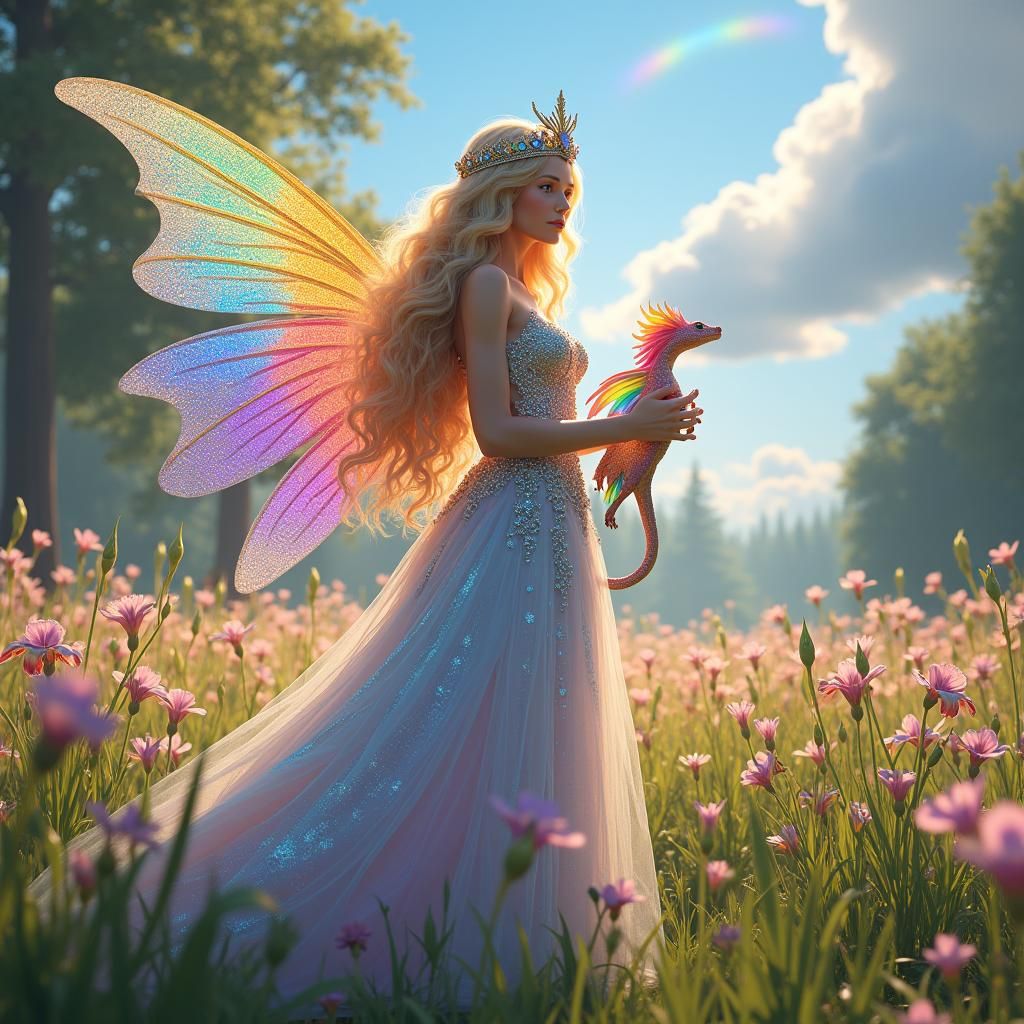 Rainbow Goddess Iris in Opalescent Gown