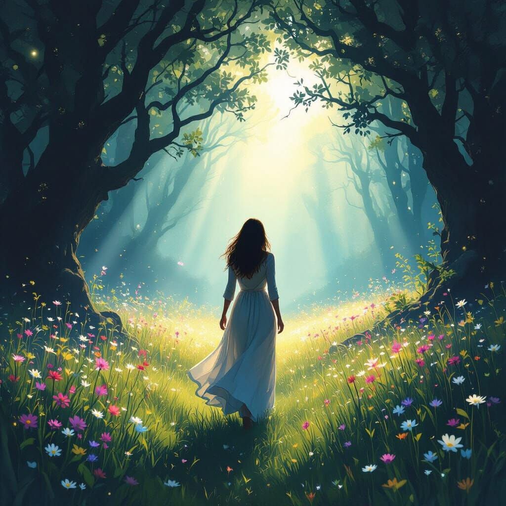 Woman's Journey: From Darkness to Light in Dreamy Colors