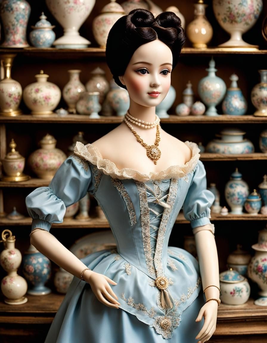 Porcelain Doll of Indonesian Woman in Victorian Dress