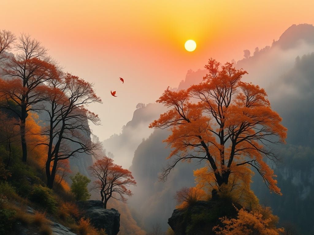 Surreal Autumn Landscape in Elbe Sandstone Mountains Style