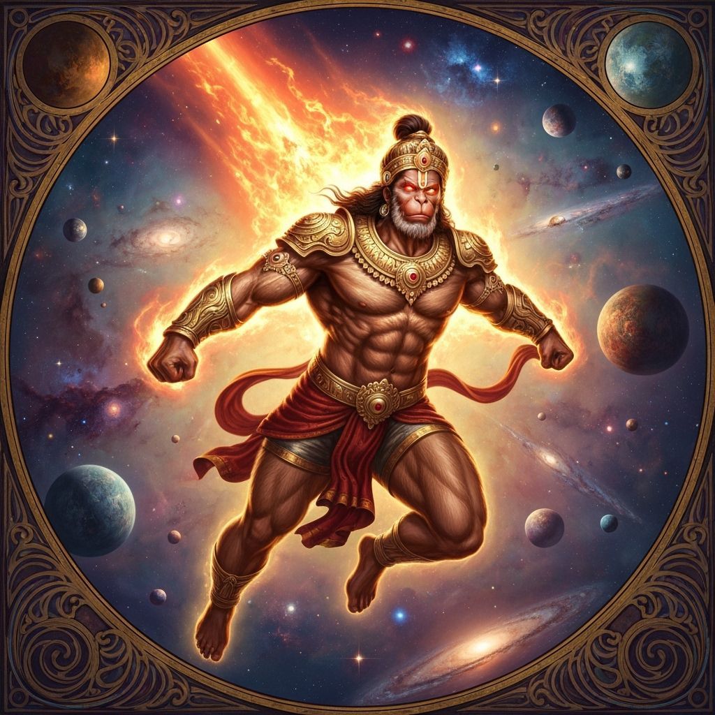 Hanuman Soaring Through Cosmic Heavens in Fantasy Art
