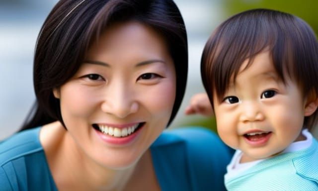 Smiling Mother and Son Portrait in Natural Light