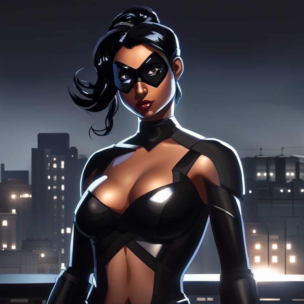 Indian Superheroine on Rooftop at Night