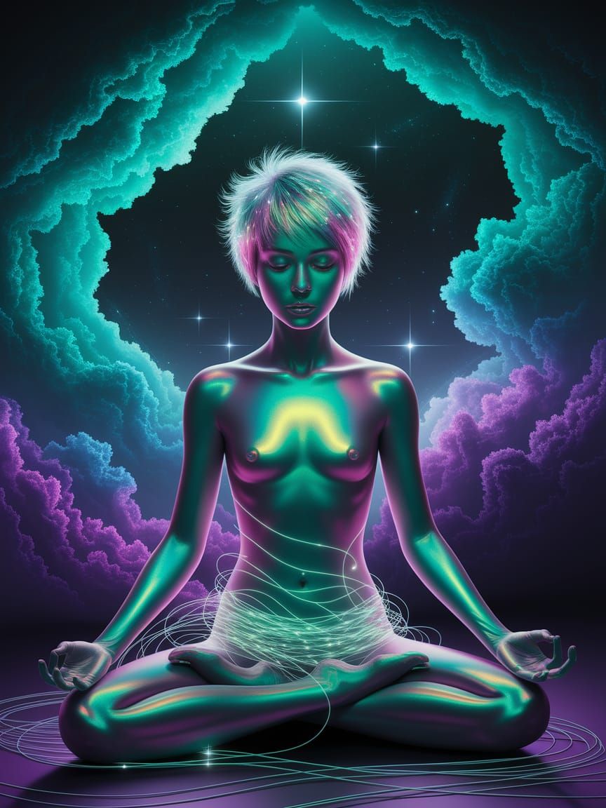 Iridescent Woman in Nebula: A Digital Painting