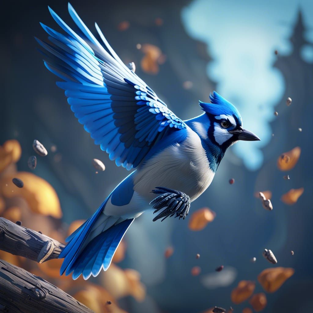 Blue Jay Flying: 3D Game Cinematic Render