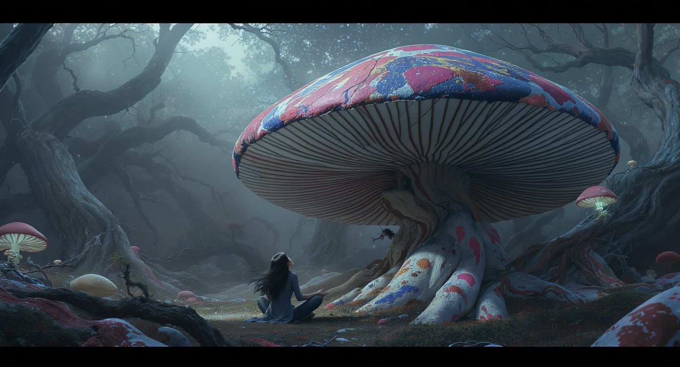 Magical Mushroom Sculpture in Surrealist Style