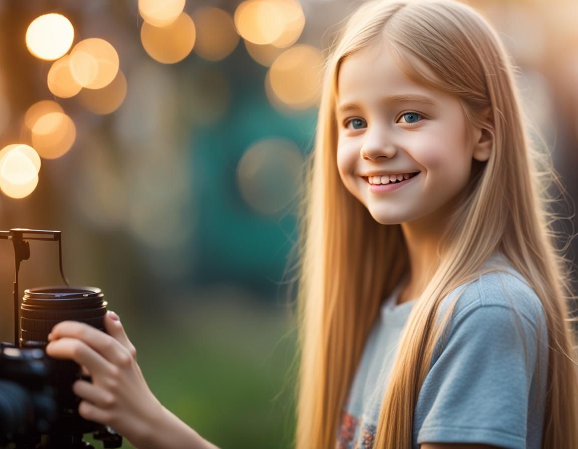 Smiling Blond Girl Portrait in Natural Lighting