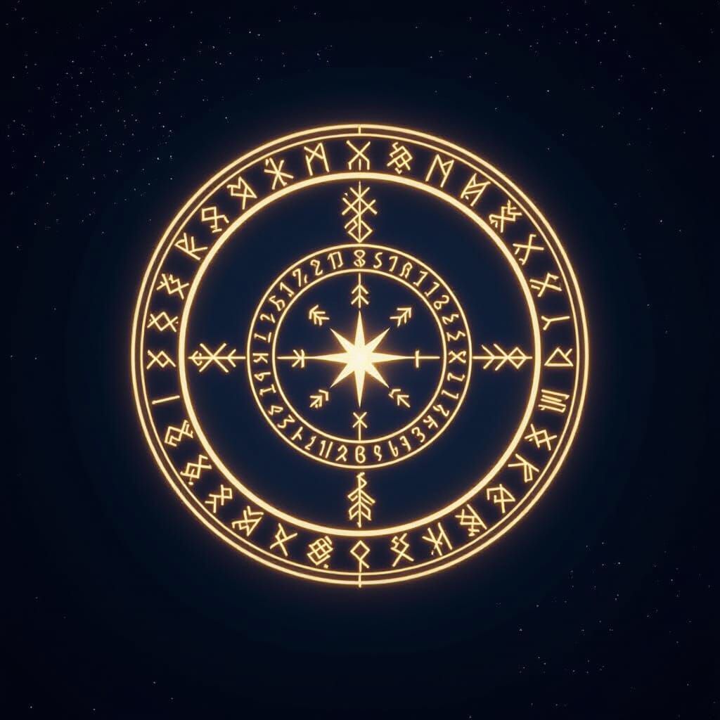 Cosmic Sigil with Numbers, Runes, and Constellations