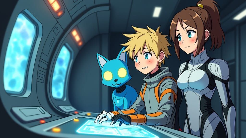 Future Spacecraft Interior with Holographic Displays and Rob...