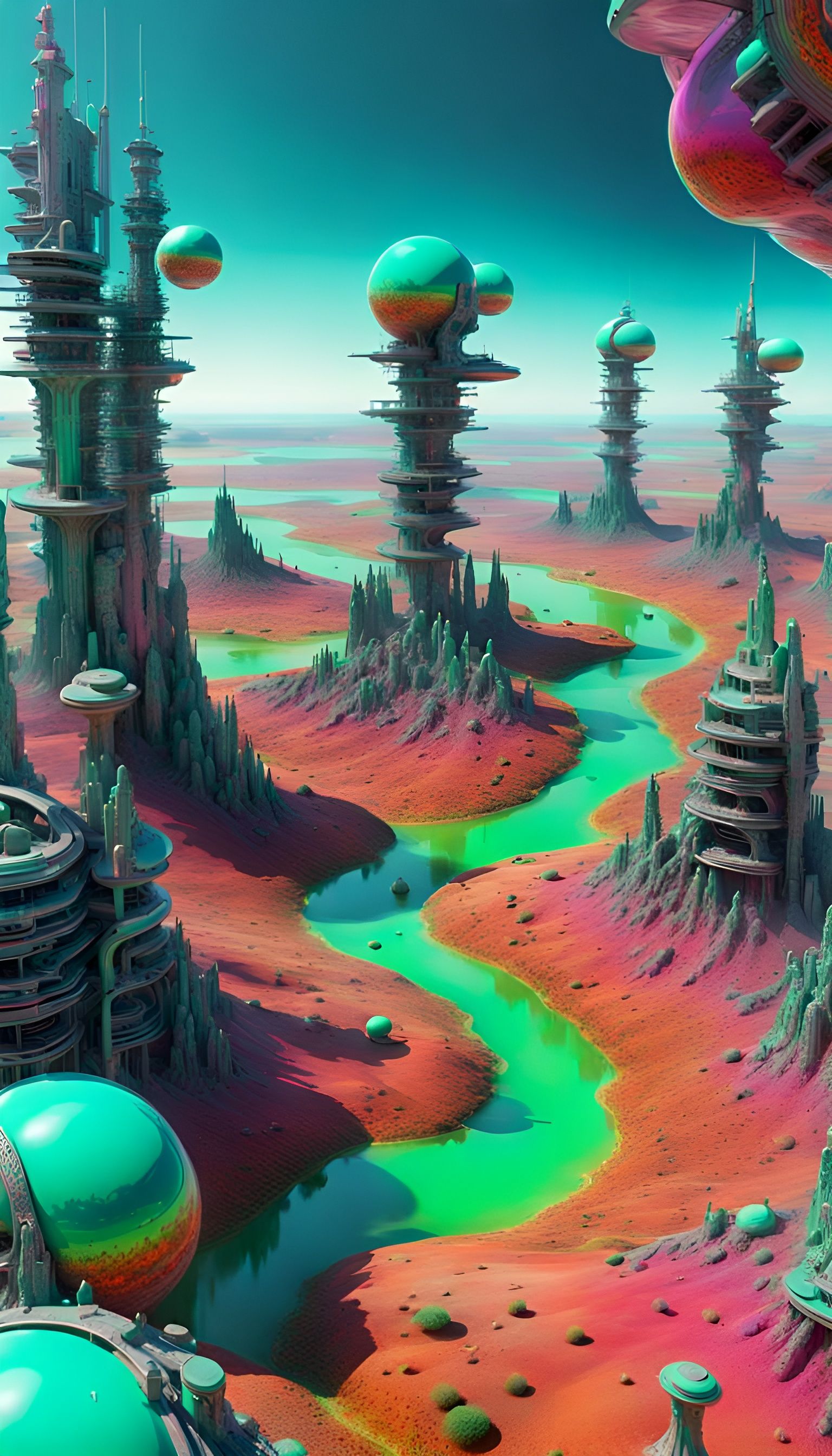 Surreal Futuristic Landscape of Chrysoprase Creatures