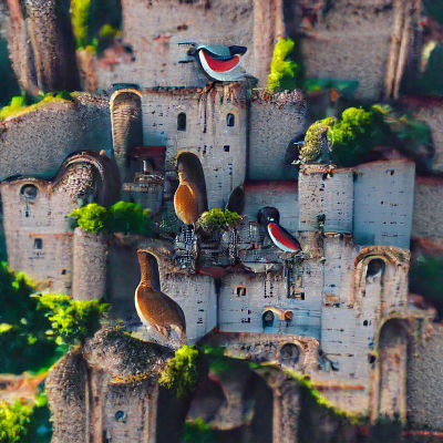 Medieval Castle Half with Birds in 8K