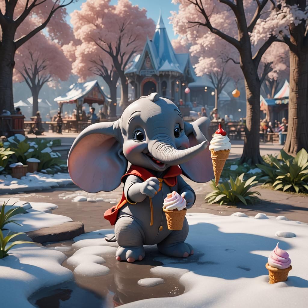 Dumbo Enjoys Ice Cream in 3D Park