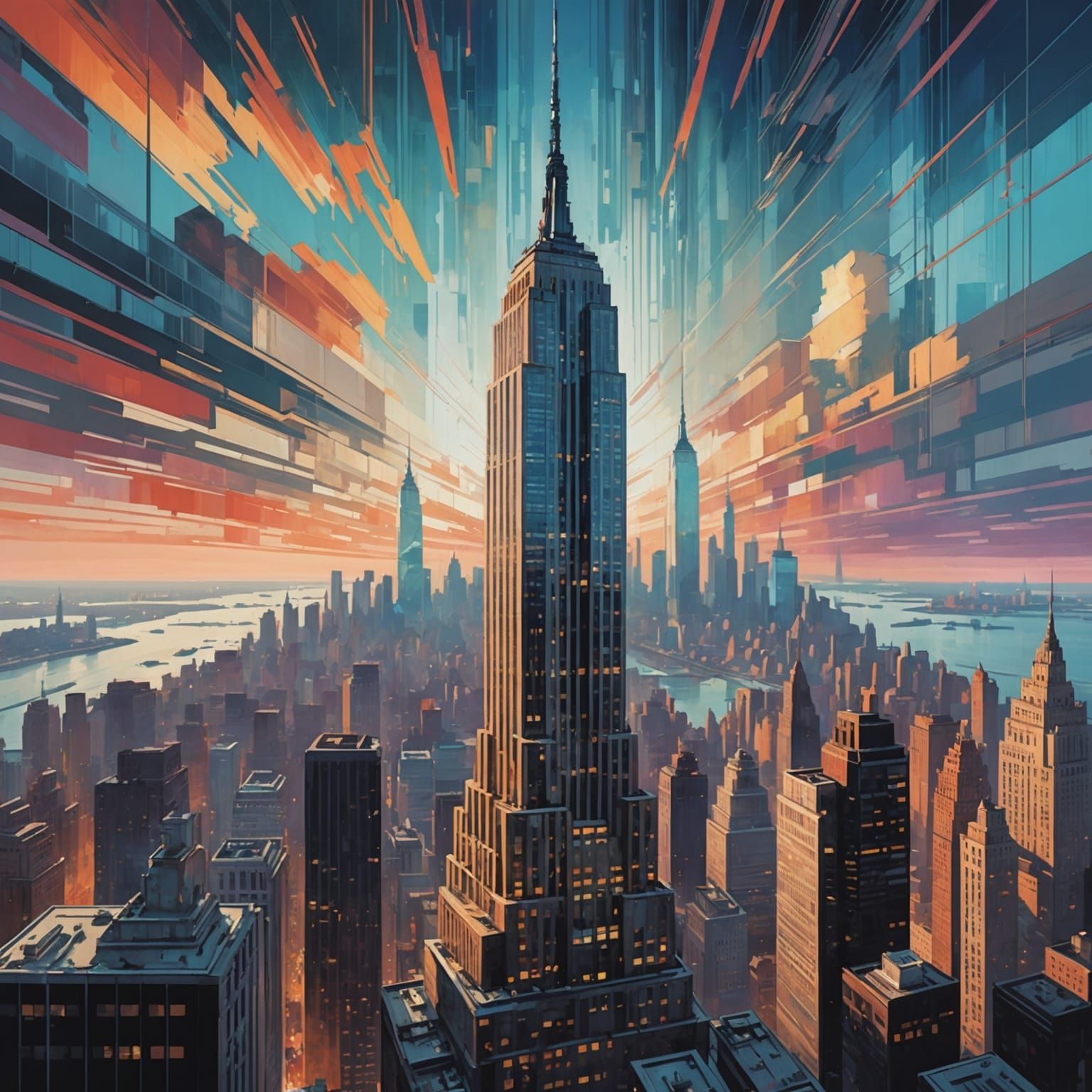 Glitch Art Empire State Building in Digital Style