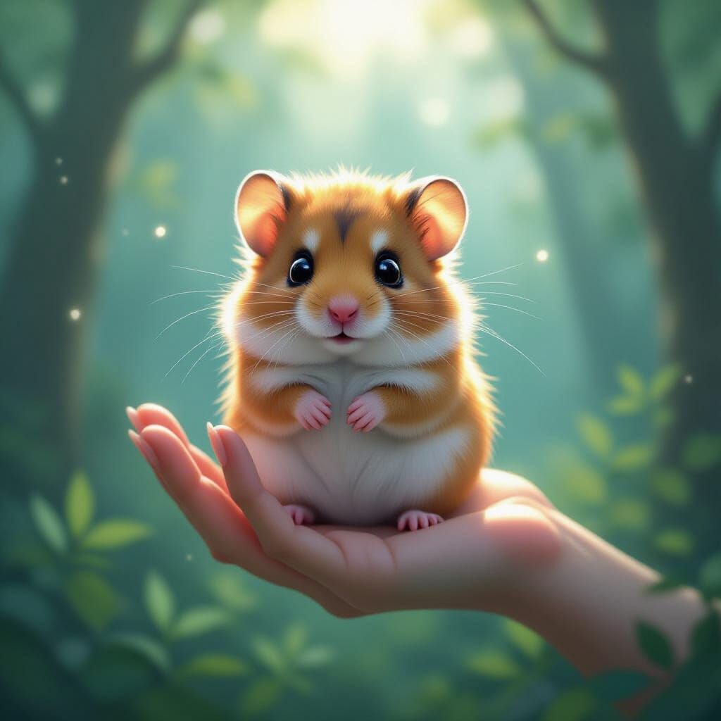 Hamster and Forest Spirit in Dreamy Light