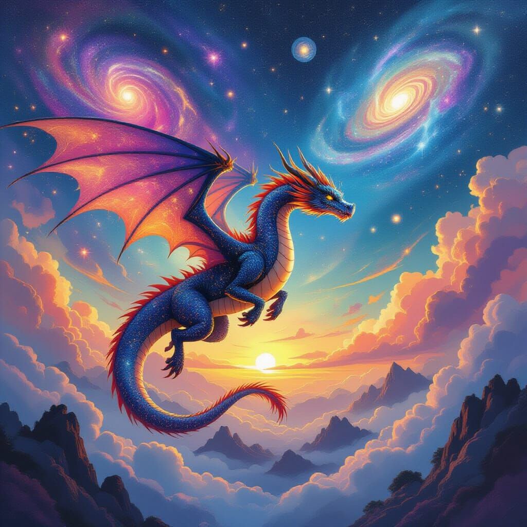 Majestic Cosmic Dragon Soaring Through Galactic Sky