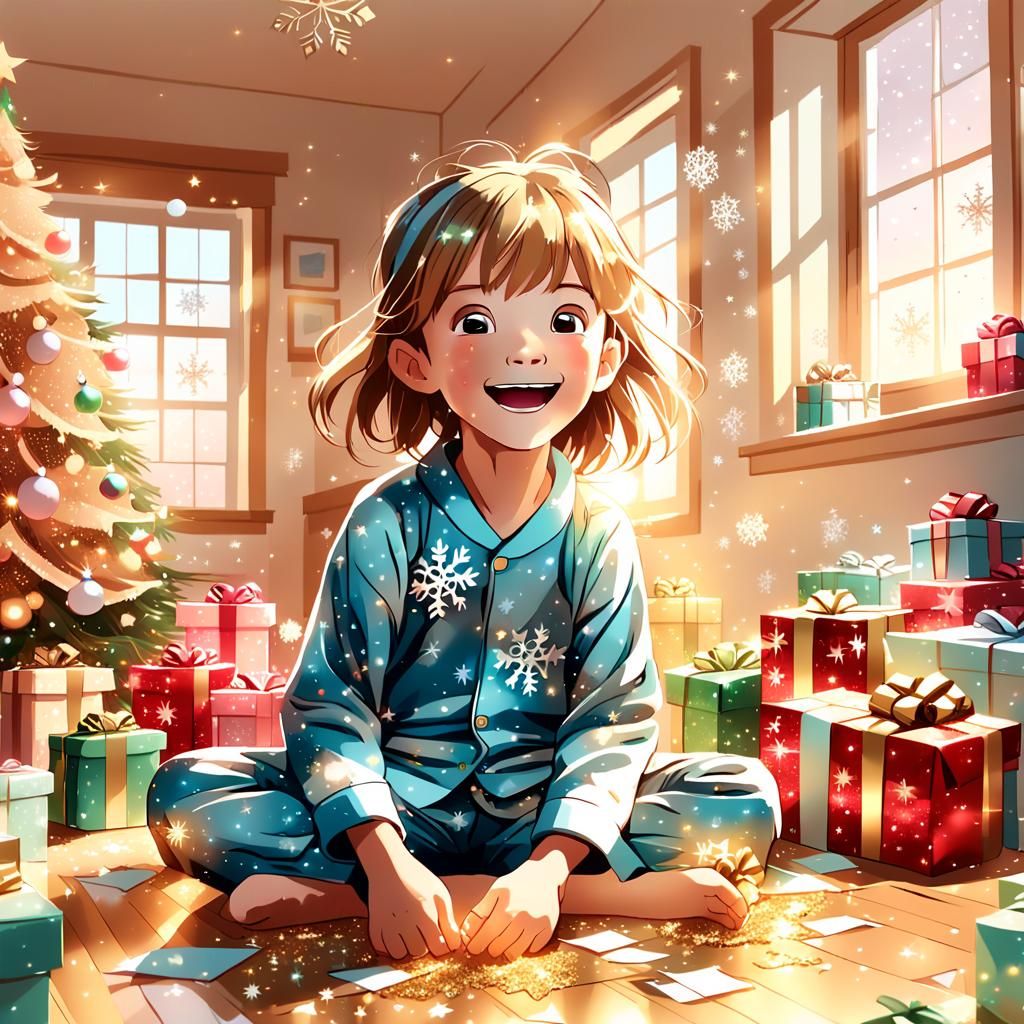 Joyful Christmas Morning in 3D Anime Style