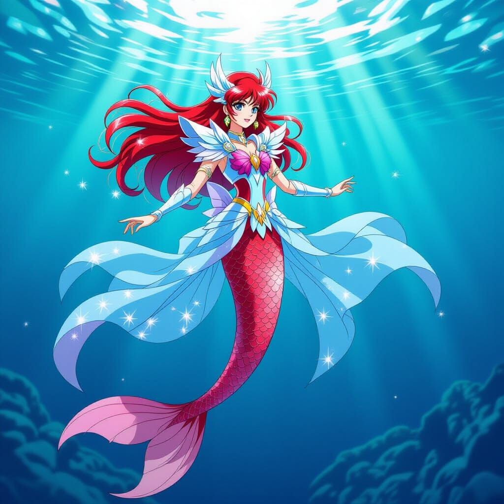 Mermaid Saint Seiya in Andromeda Cloth with Red Tail