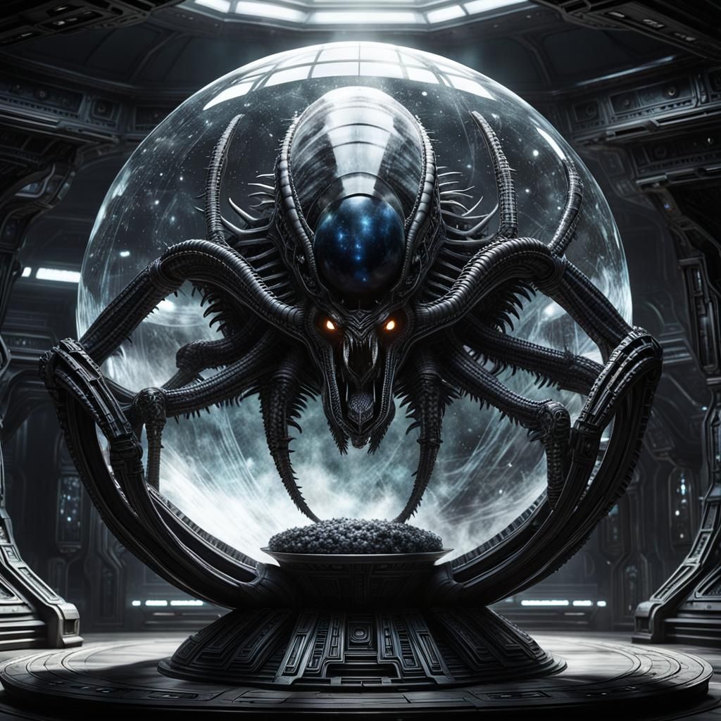 Alien Crystal Orb Spaceship with Xenomorph