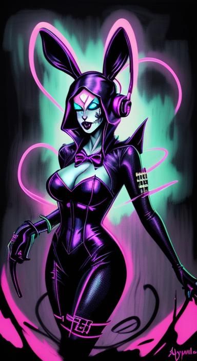 Cyberpunk Bunny Grim Reaper Pinup Illustration