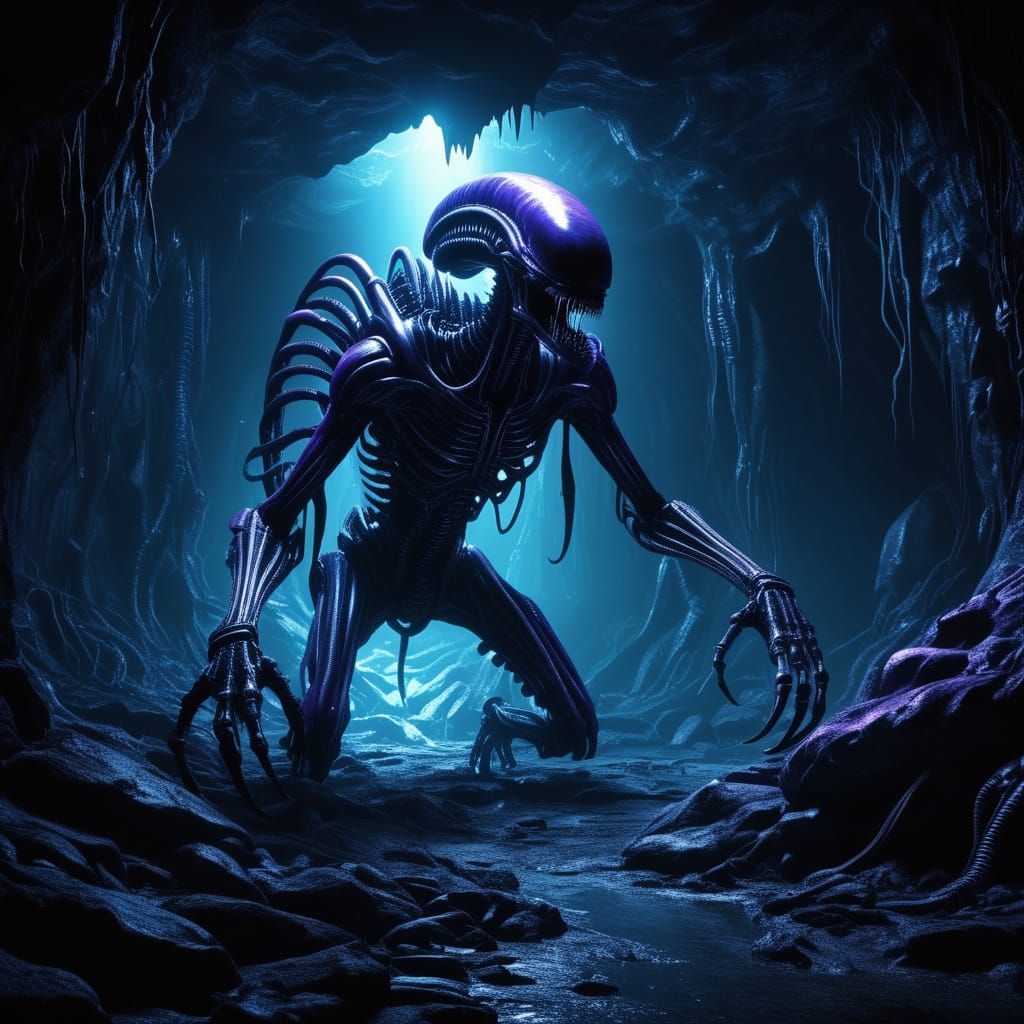 Gigeresque Biomechanical Horror Emerges from Dark Cave