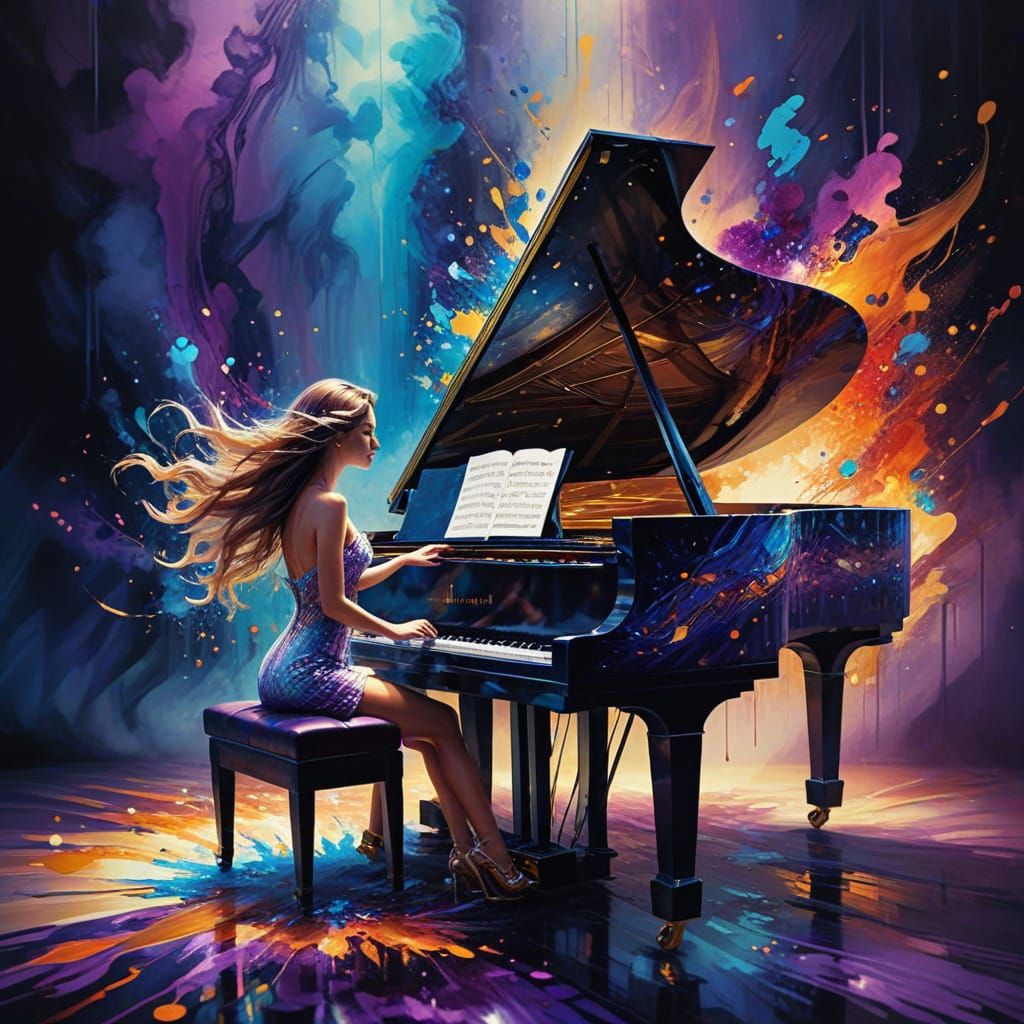 Animated Toes Play Piano in Alcohol Ink Style