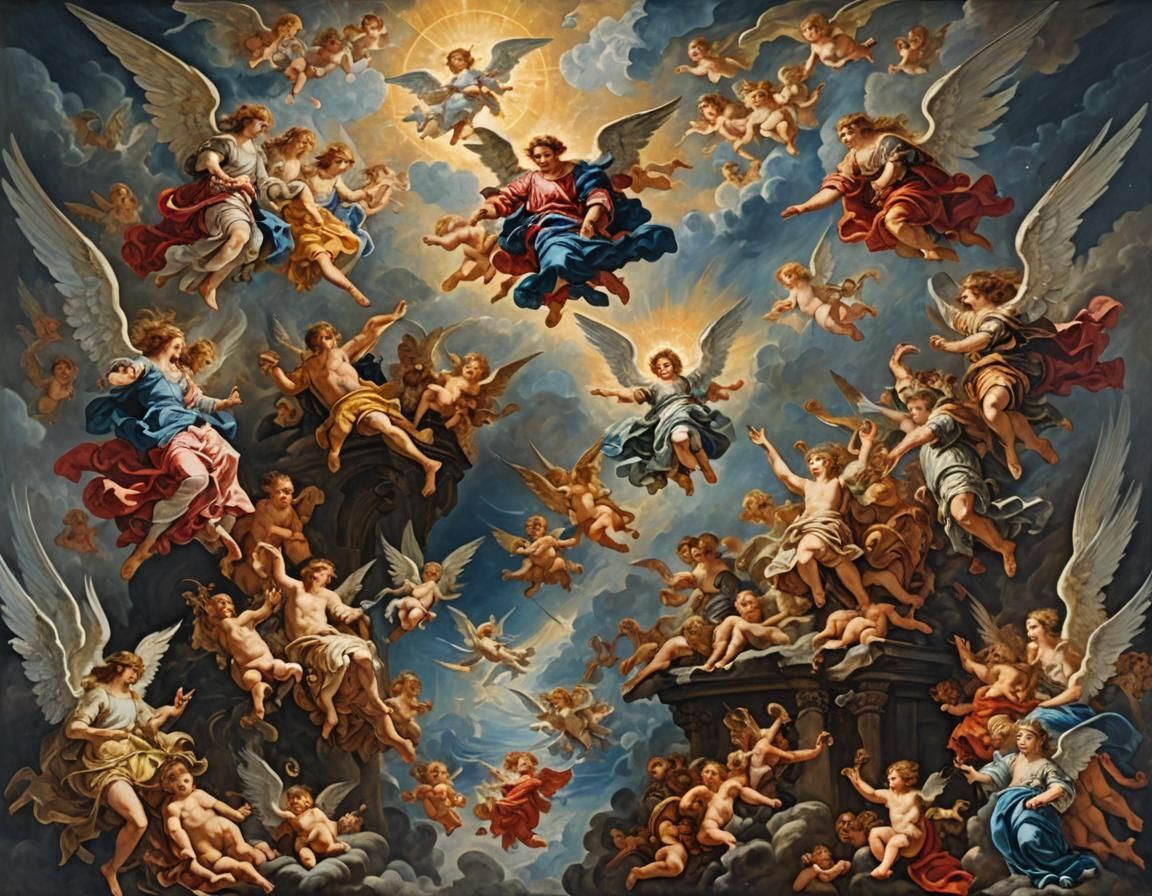 Angels in Heaven: A Baroque Oil Painting