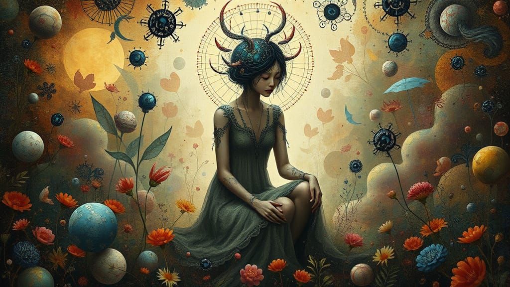 Enigmatic Figure in a Kaleidoscope of Textures and Patterns