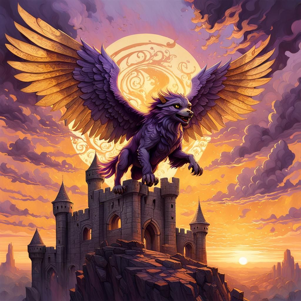 Griffin's First Flight: Dark Fantasy Art Nouveau