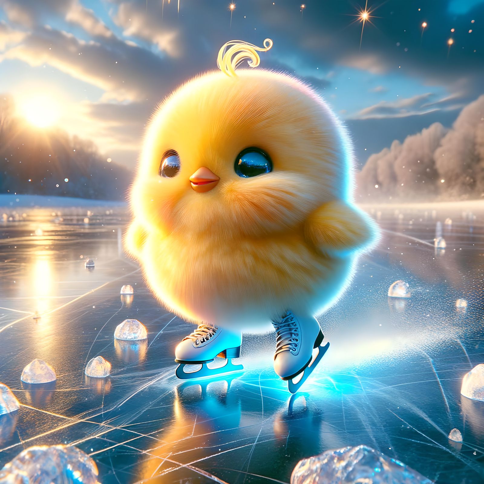 Chibi Chick on Ice with Bioluminescent Skates