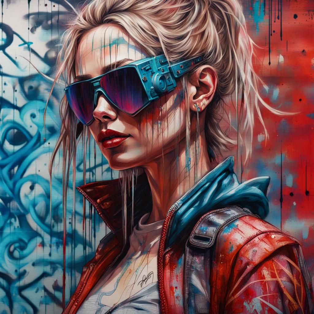 Cyberpunk Supergirl Graffiti Art in High Detail