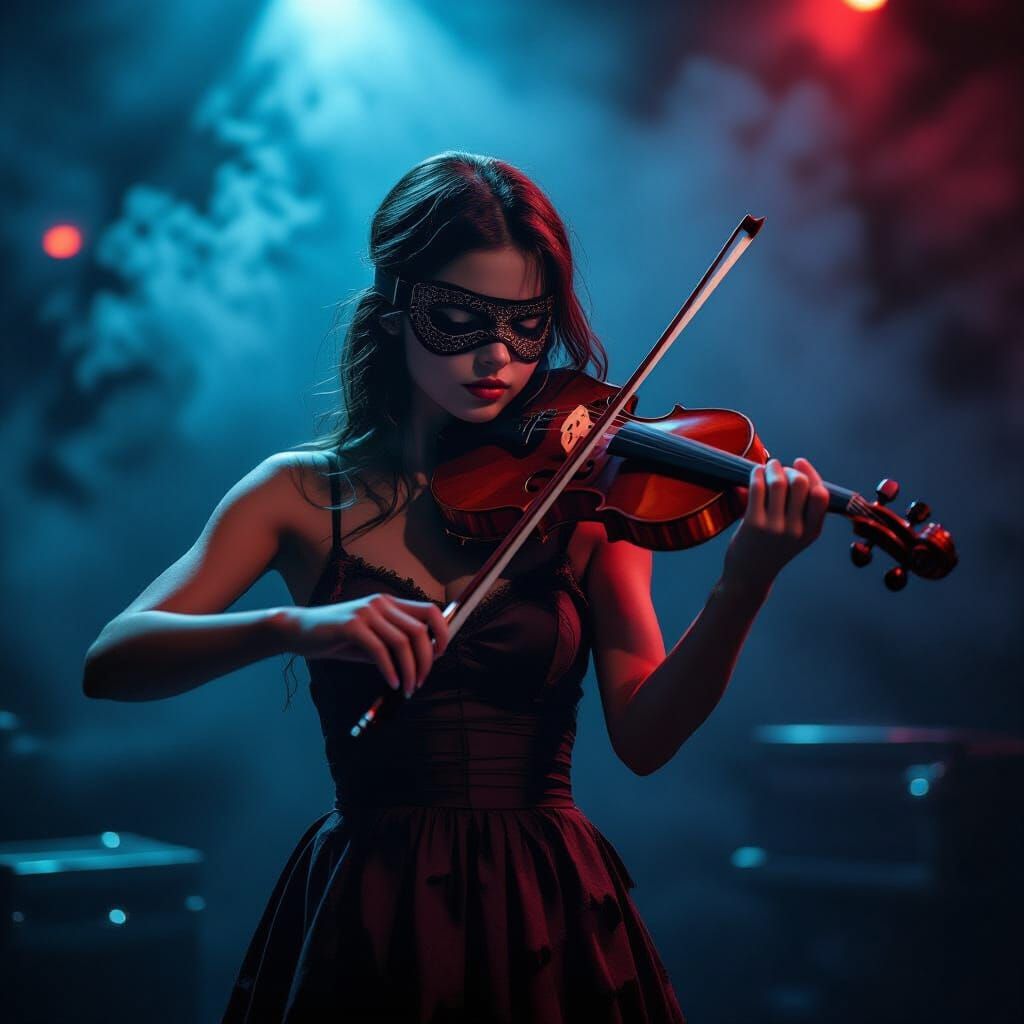 Teen Violinist in Smoky Bar, Dramatic Spotlight