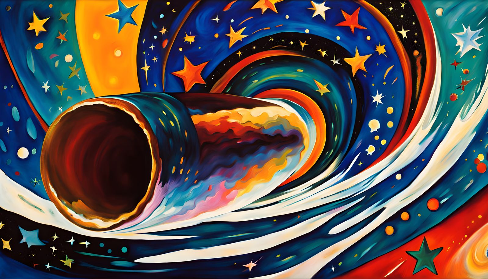 Vibrant Iridescent Starship Blazes through Cosmic Vortex