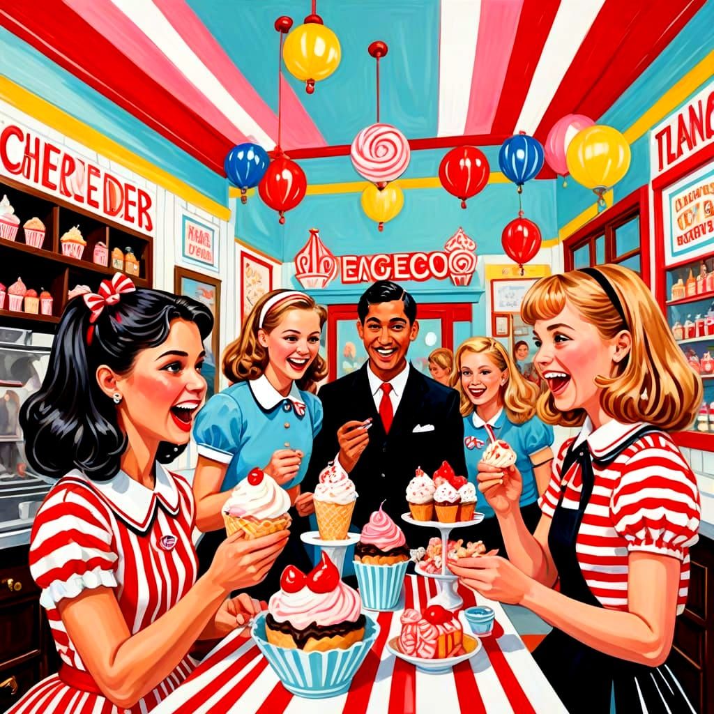 Cheerleaders at an Old-Fashioned Ice Cream Parlor