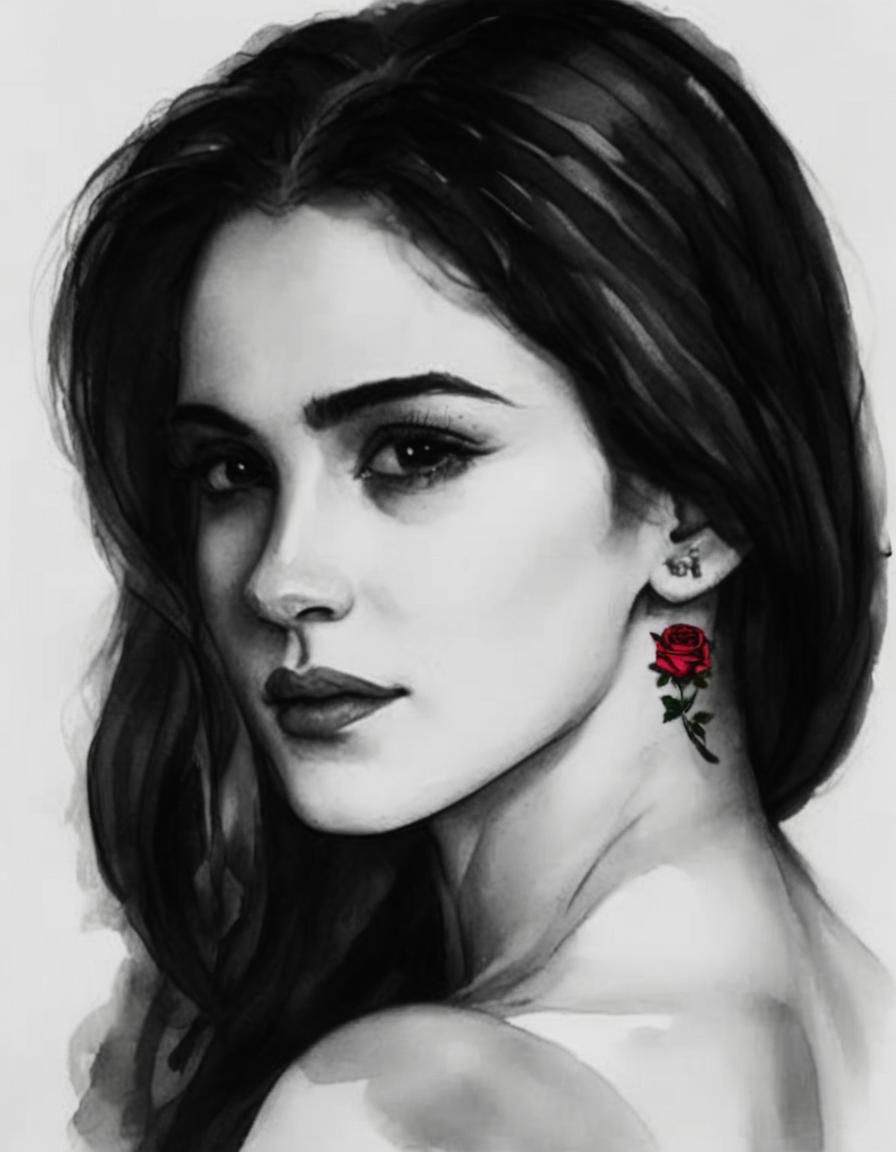 Woman's Headshot with Rose Tattoo