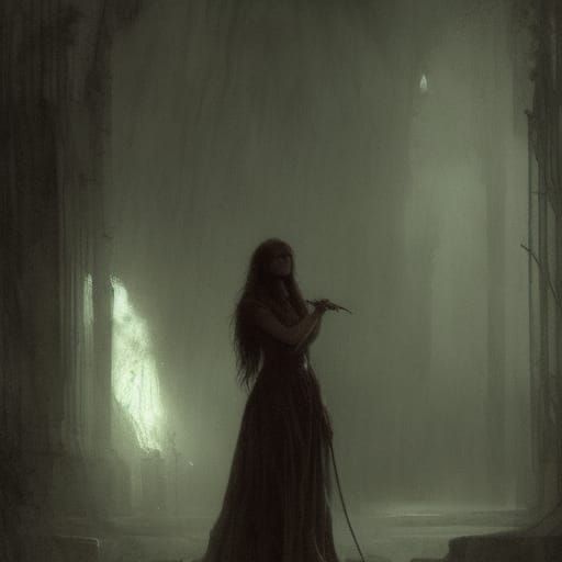 Horrific Wolf Girl in Gothic Engraving Style