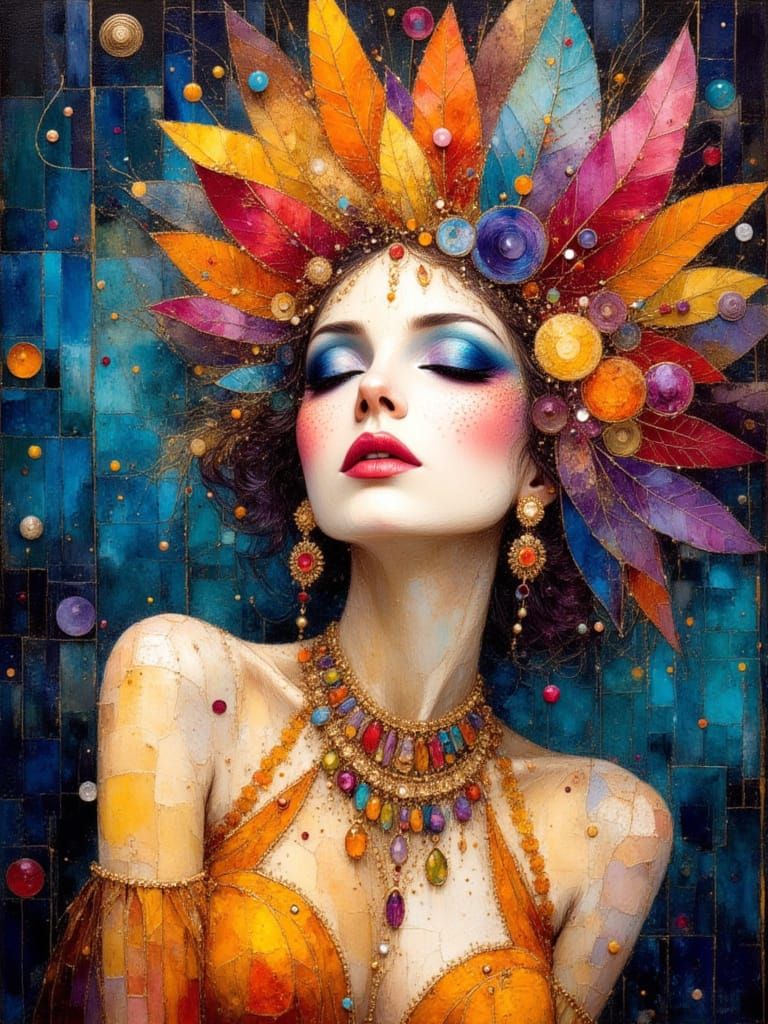 Surreal Showgirl Portrait in Watercolor and Ink