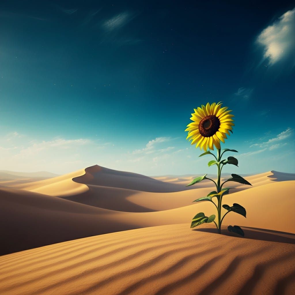Sunflower in Desert Landscape: Matte Painting Style