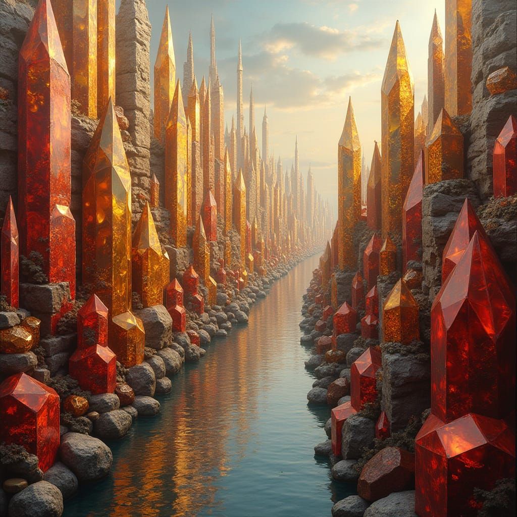 Opulent Gemstone Cityscape in Surreal Fantasy Style