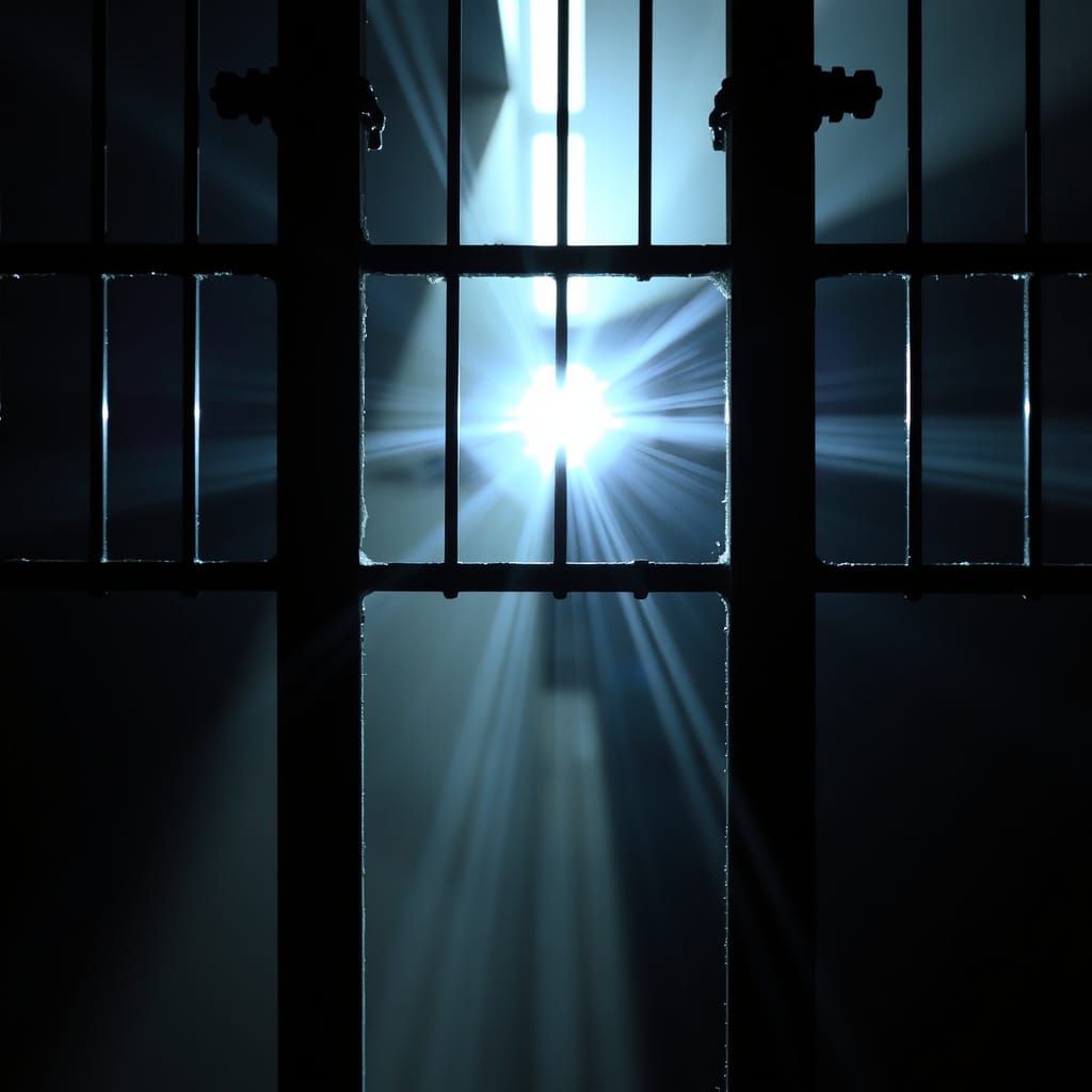 magical light through the prison bars like a prism