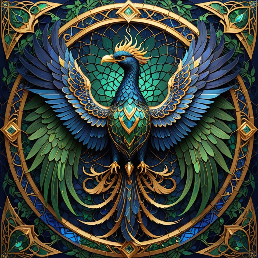 Phoenix Rising from Ashes in Islamic Geometric Art