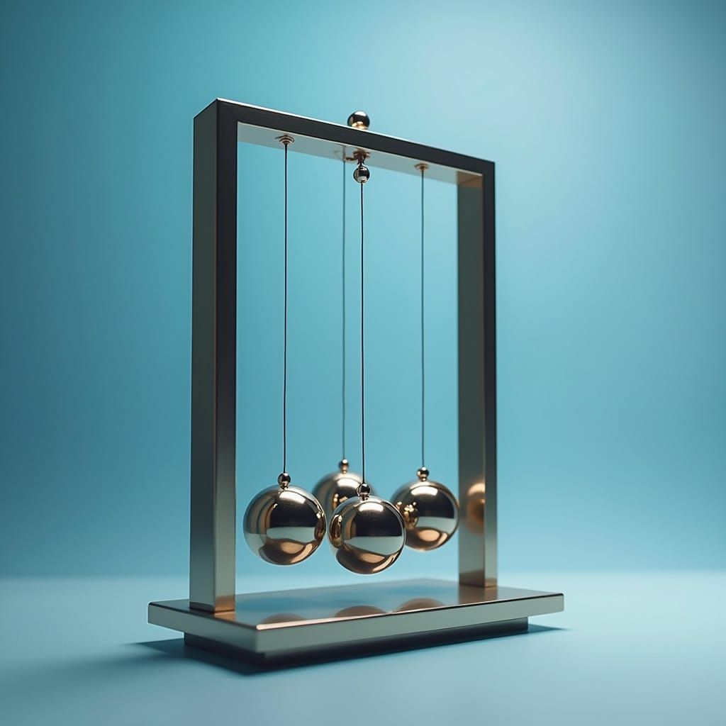 Mesmerizing Newton's Cradle in Futuristic Blue Hues