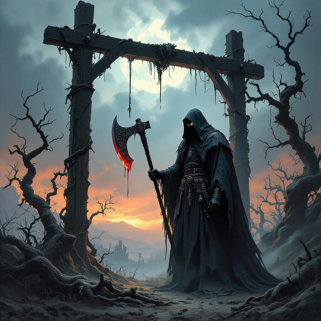 Spectral Executioner with Ethereal Axe in Dark Fantasy Style