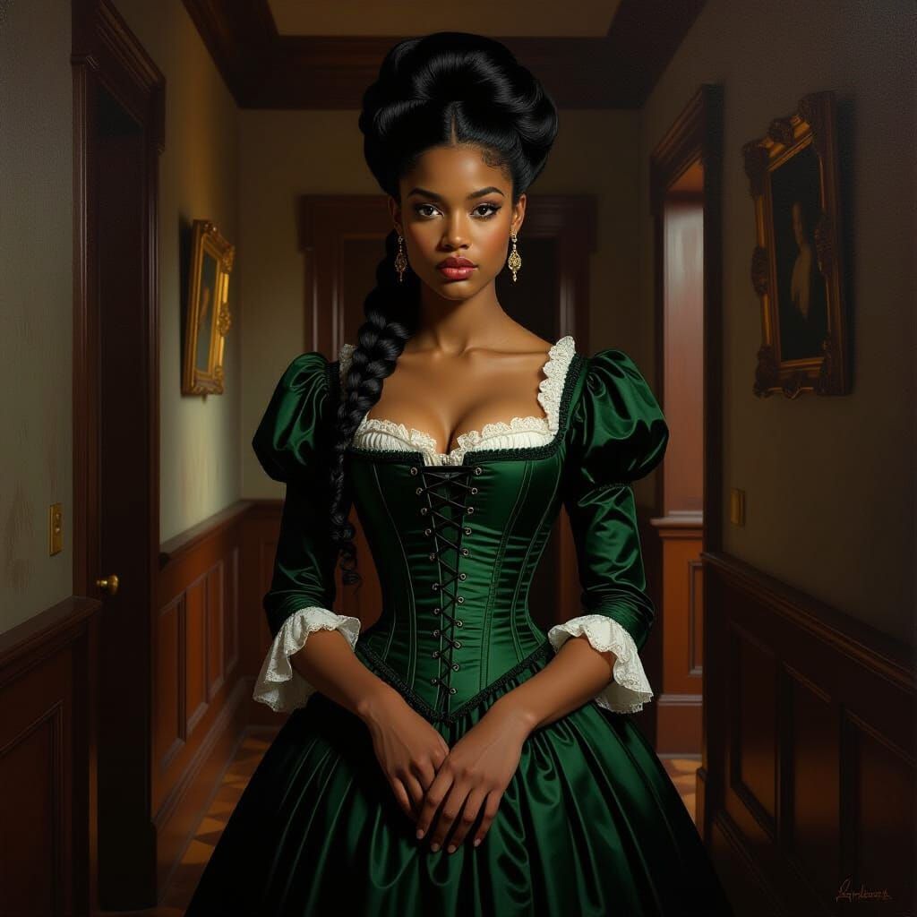 Victorian Portrait of Androgynous Black Woman in Baroque Sty...