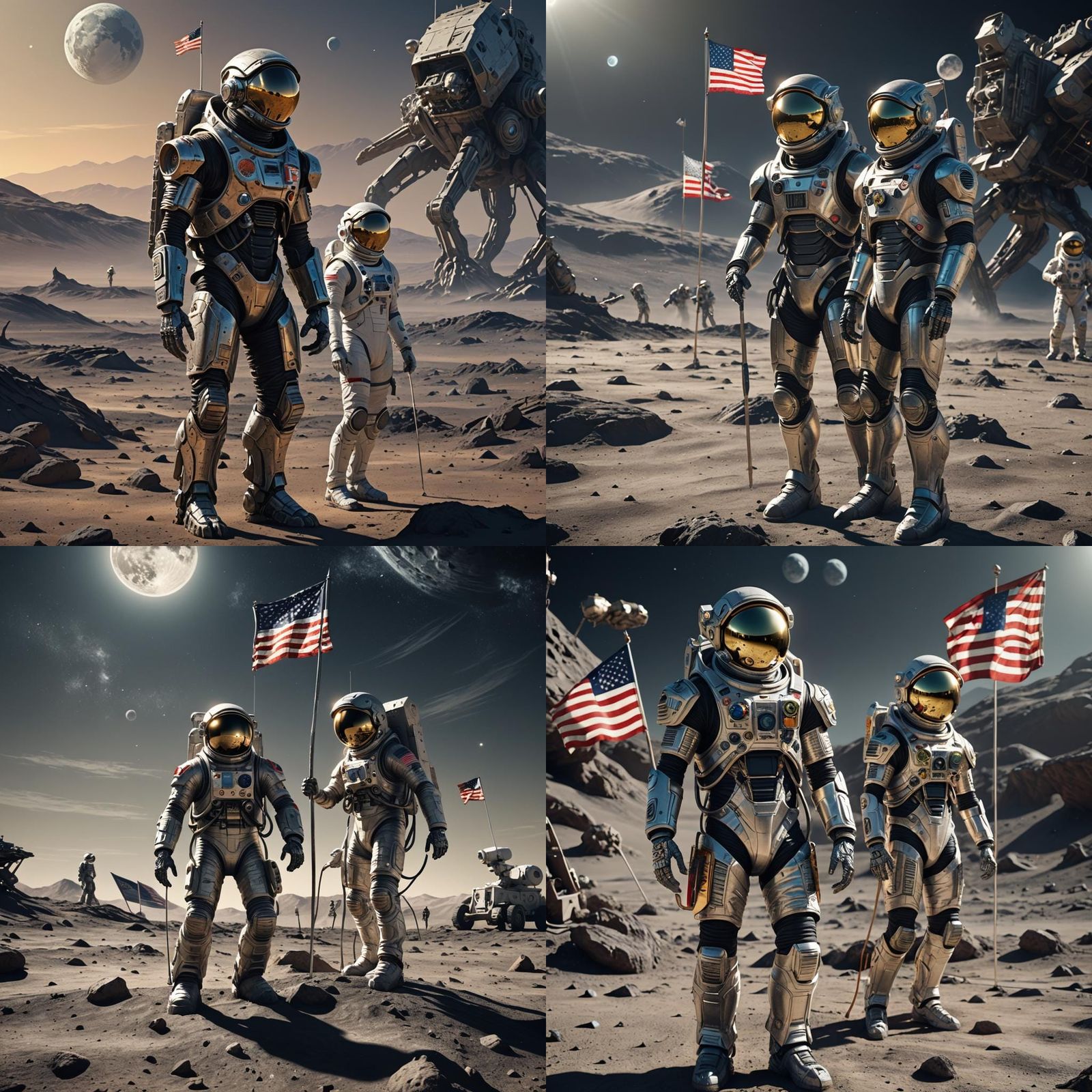 Reptilian Alien and Astronaut on Moon in Sci-Fi Style
