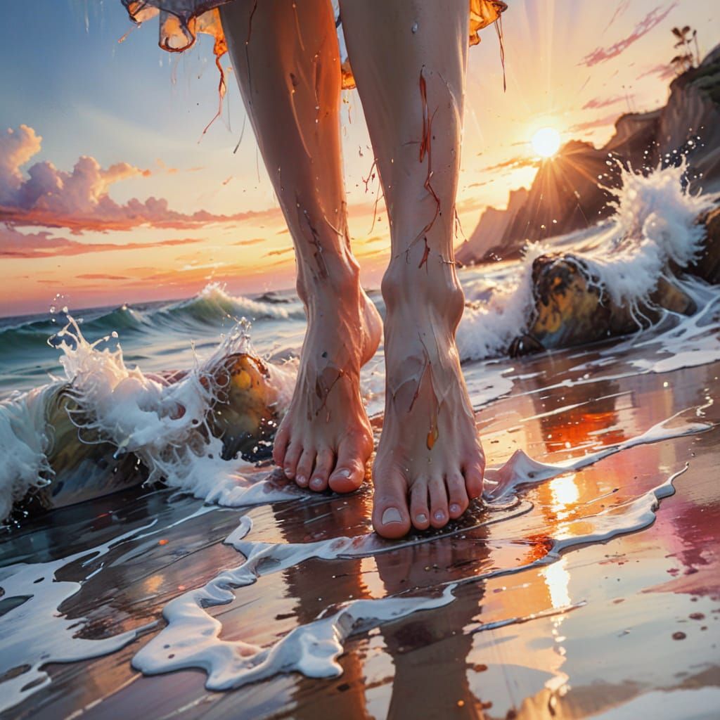 Sunset Seascape: Expressive Watercolor Feet