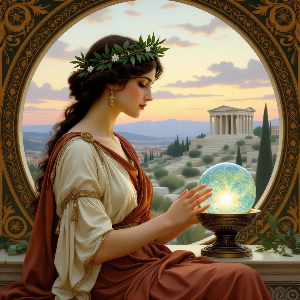 Cassandra Gazing into an Orb in Waterhouse Style