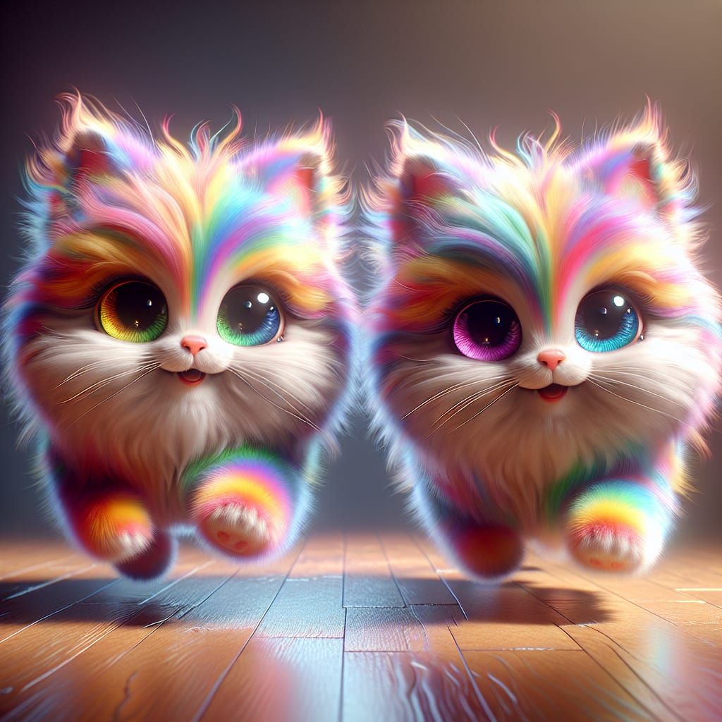 Cute Rainbow Furballs in Hyperrealistic Style