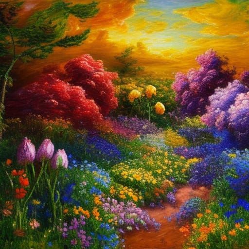 Hyperrealistic Garden of Flowers in Expressionist Style