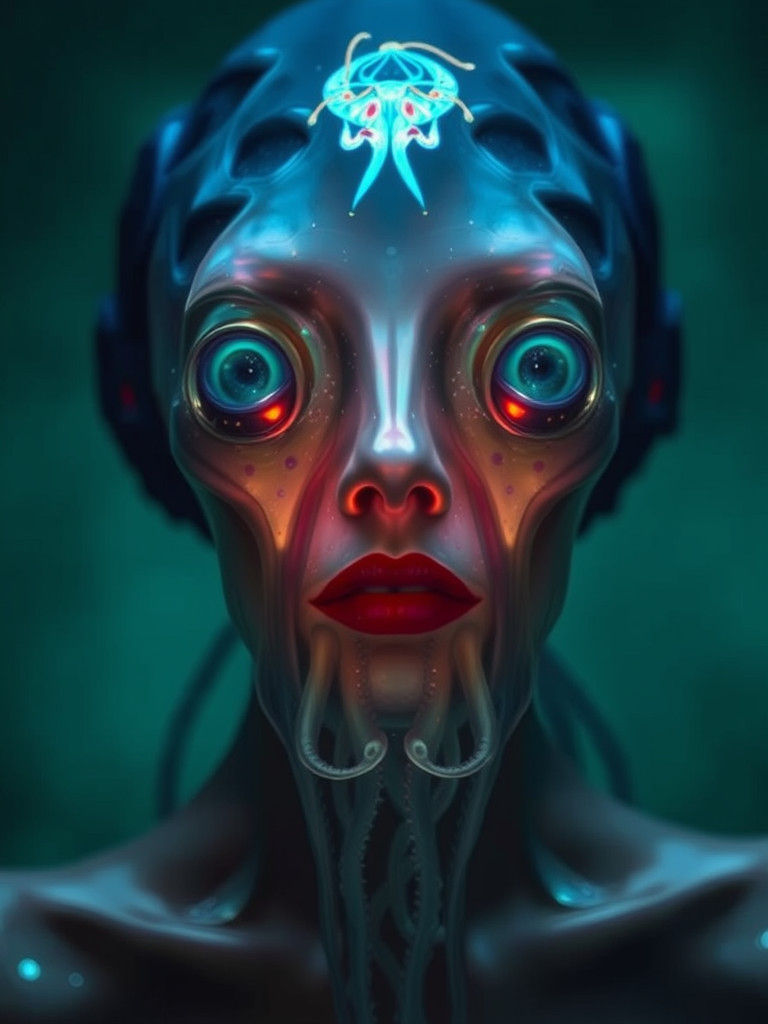 Iridescent Squid Creature in Transparent Skin